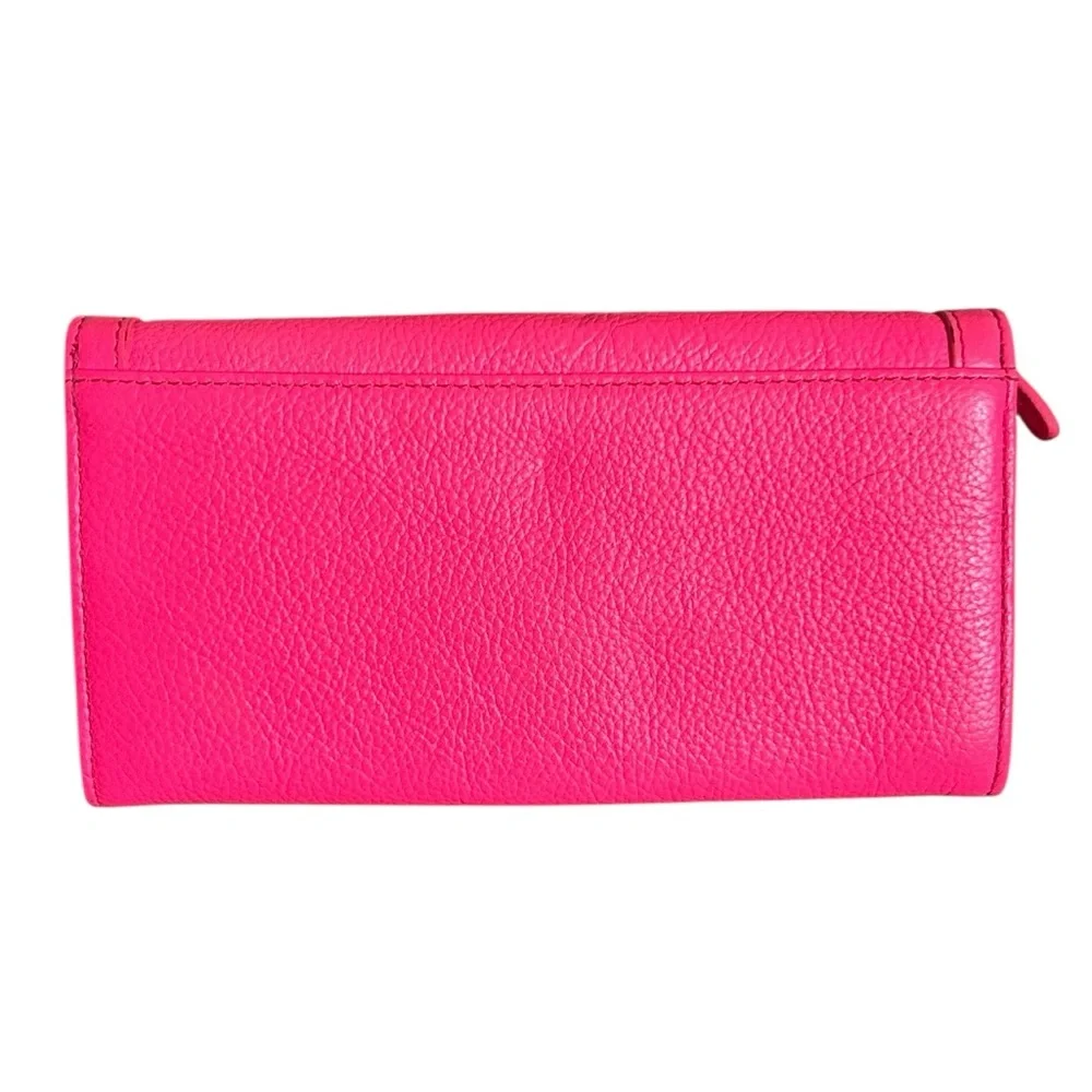 J.Crew Large Leather Gold Toggle Hot Pink Pebbled Leather  Wallet Clutch - Picture 2 of 7